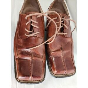 Giorgio V Mens Cognac Brown Leather Square Toe Oxford Dress Shoes Size 10